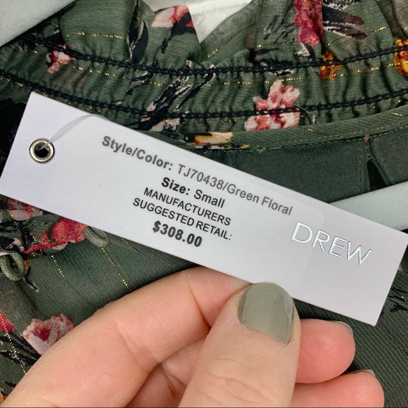 NWT Drew Floral Print High Neck Ruffle Smocked Chiffon Mini Dress Green Small - Picture 9 of 10